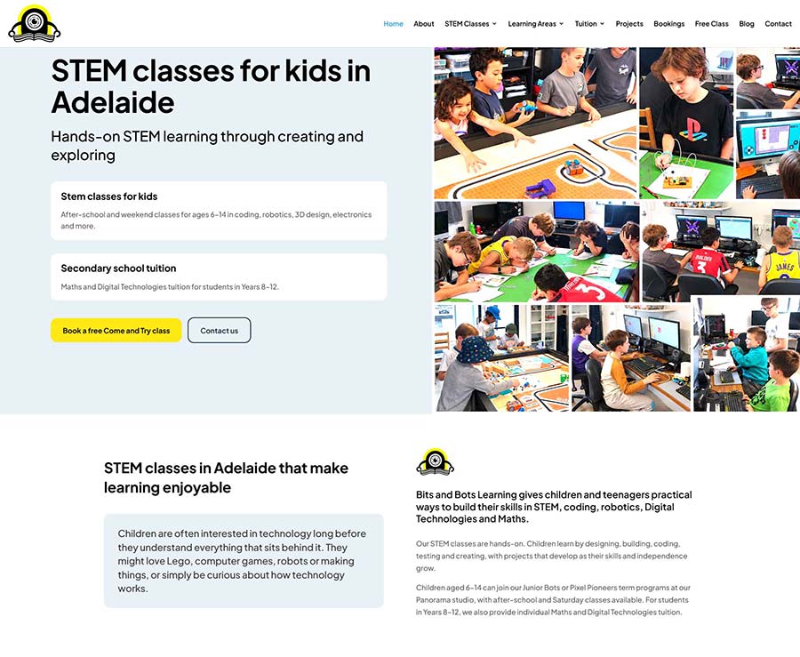 Bits and Bots Learning desktop website design