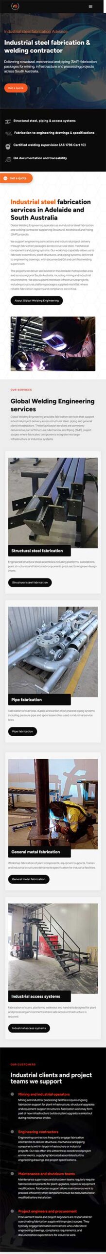 website design for Global Welding Engineering