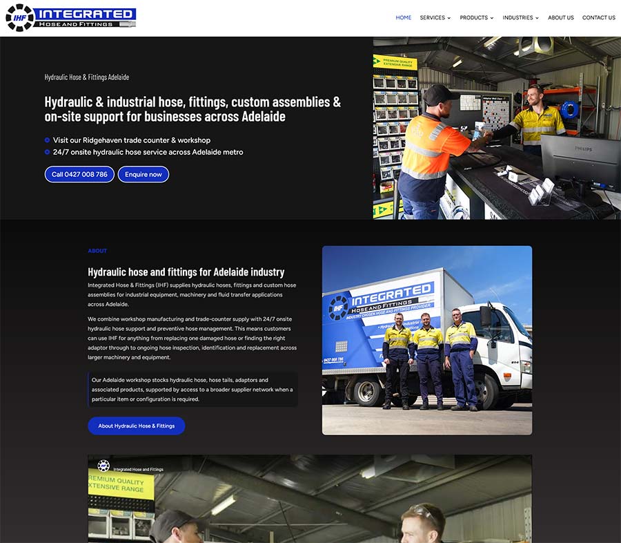 Integrated Hose & Fittings desktop website design